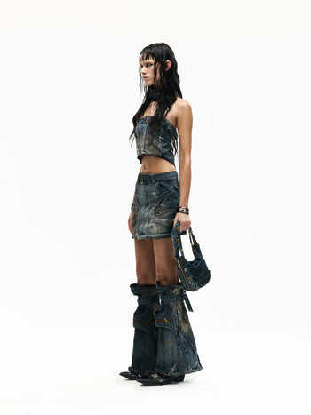 Personsoul Detachable Denim Cargo Skirt (6 in 1)