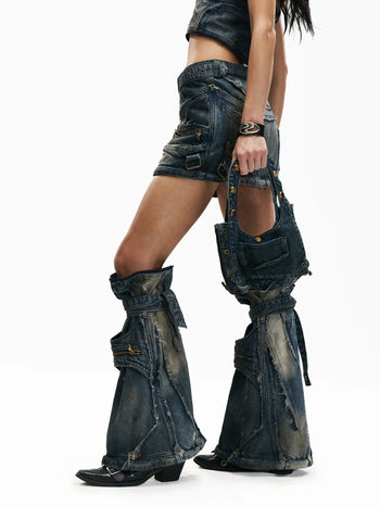 Personsoul Detachable Denim Cargo Skirt (6 in 1)