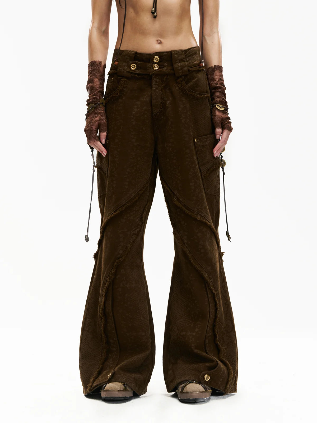 Personsoul Brown Snake Print Denim Jeans - personsoul