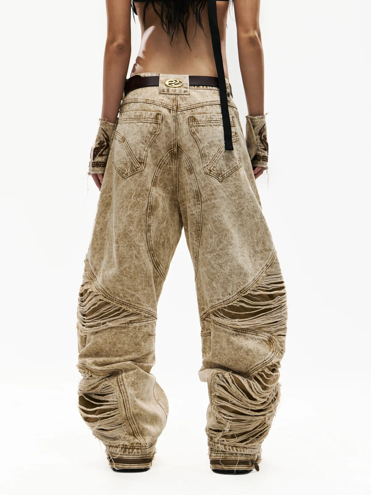 Personsoul Distroyed Apricot Baggy Jeans