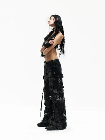 A-Line Baggy Jeans with Hardware Details