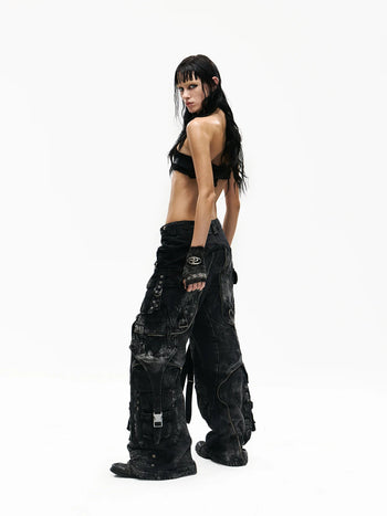 A-Line Baggy Jeans with Hardware Details