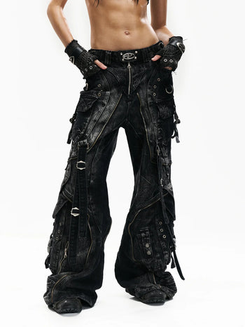 A-Line Baggy Jeans with Hardware Details