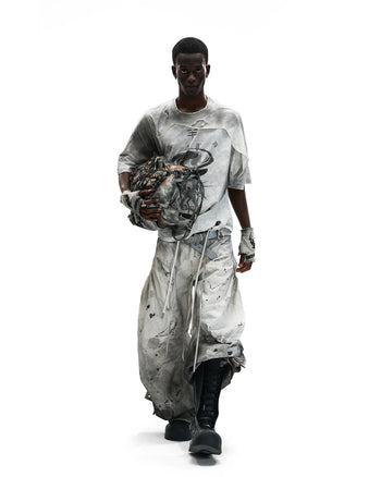 Personsoul Bagua Embroidery Double-Waist Denim Jeans