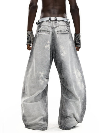 Personsoul Vintage Detachable Panel Curved-Leg Denim Jeans(5 in 1)