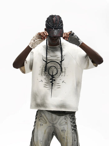 Swirl & Beast Print Loose Raglan Tee