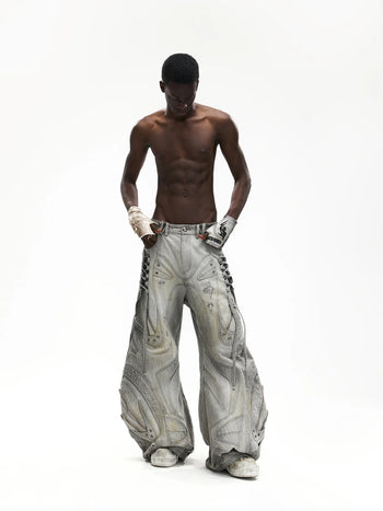 Deconstructed Exaggerated Flared Patchwork Jeans