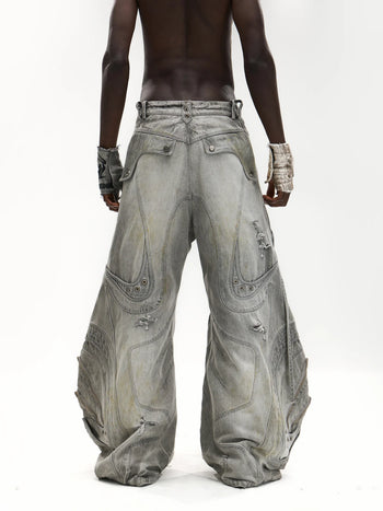 Deconstructed Exaggerated Flared Patchwork Jeans - personsoul