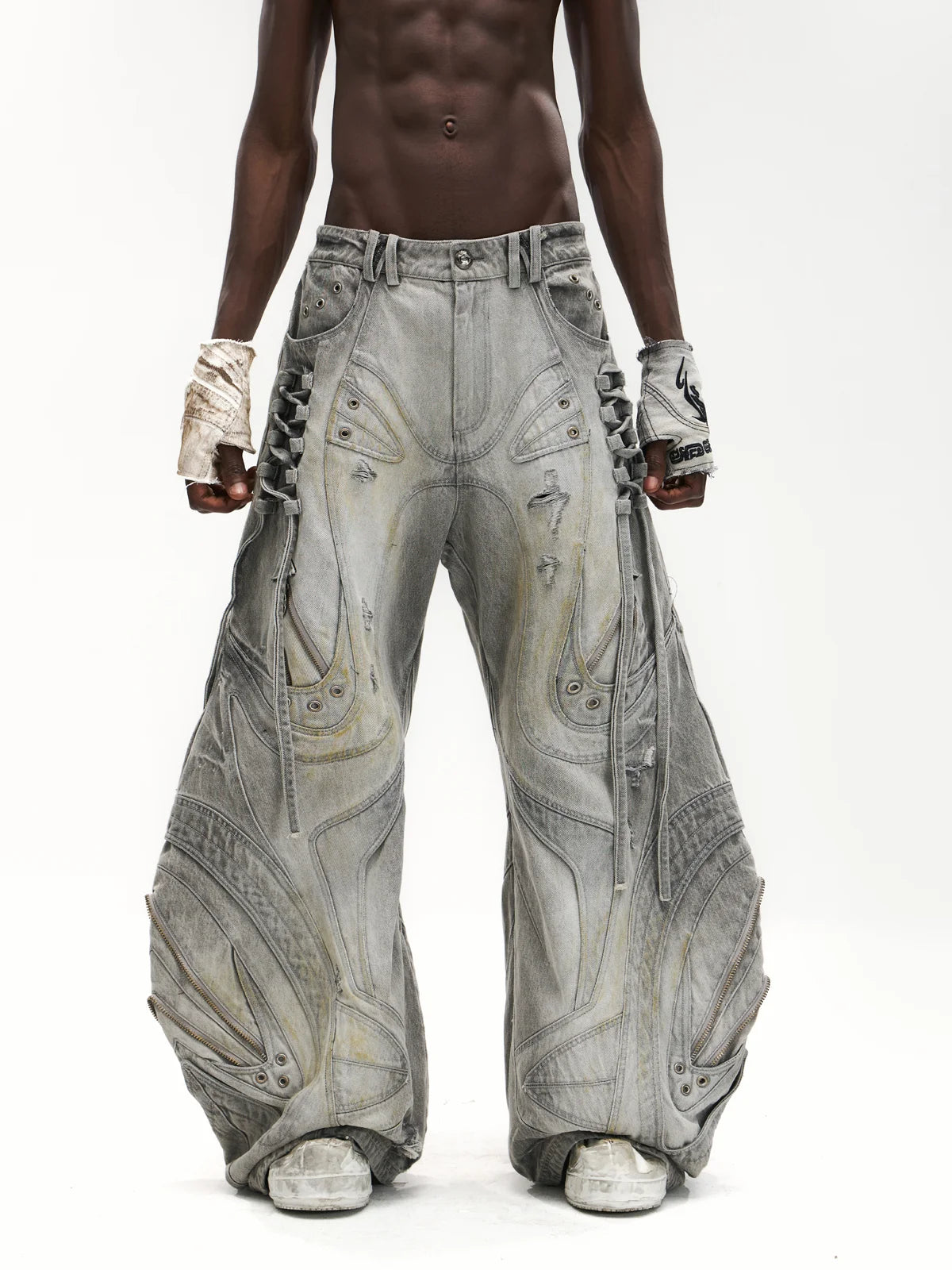 Deconstructed Exaggerated Flared Patchwork Jeans