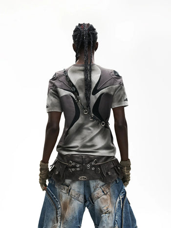 Spliced Cooling Slim T-Shirt with Embroidered Shoulder Details