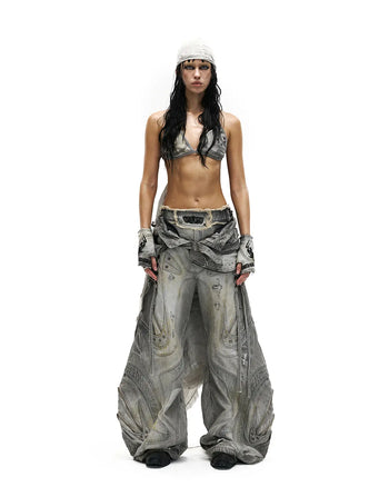 Personsoul Embroidered Mythical Beast Motif Bikini Top