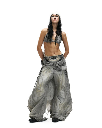 Personsoul Embroidered Mythical Beast Motif Bikini Top