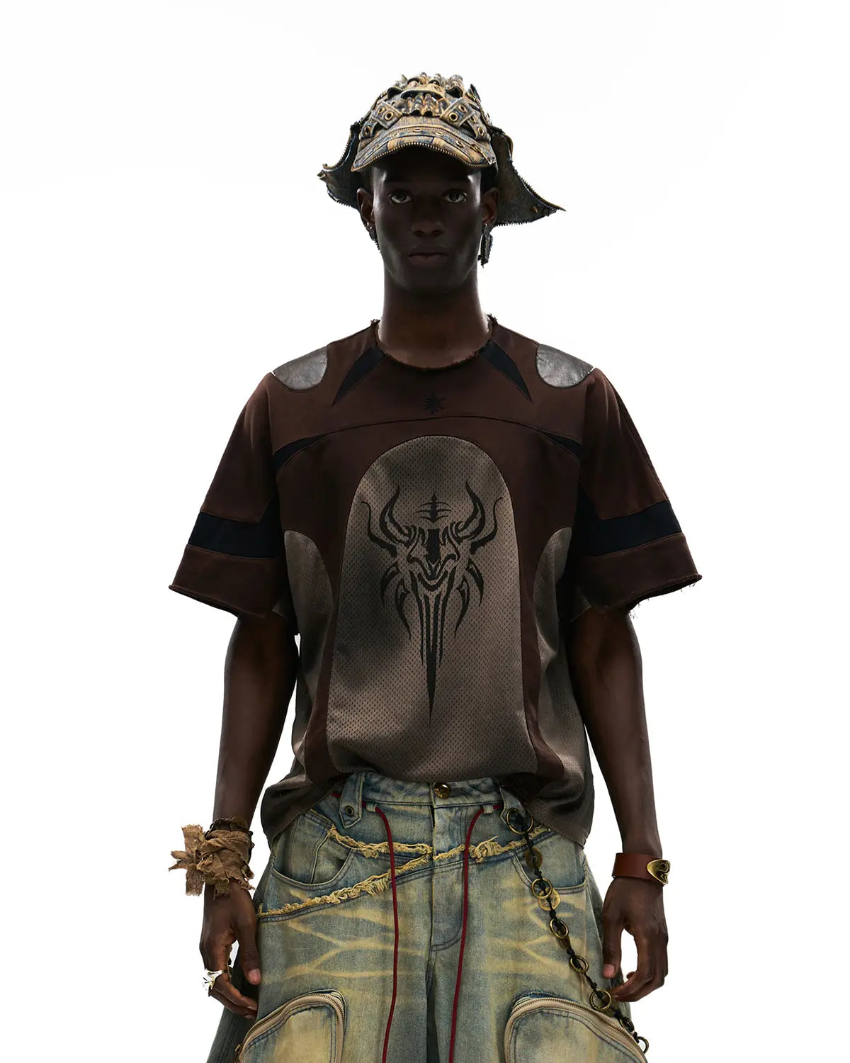 Personsoul Mythical Beast Motif Patchwork T-Shirt