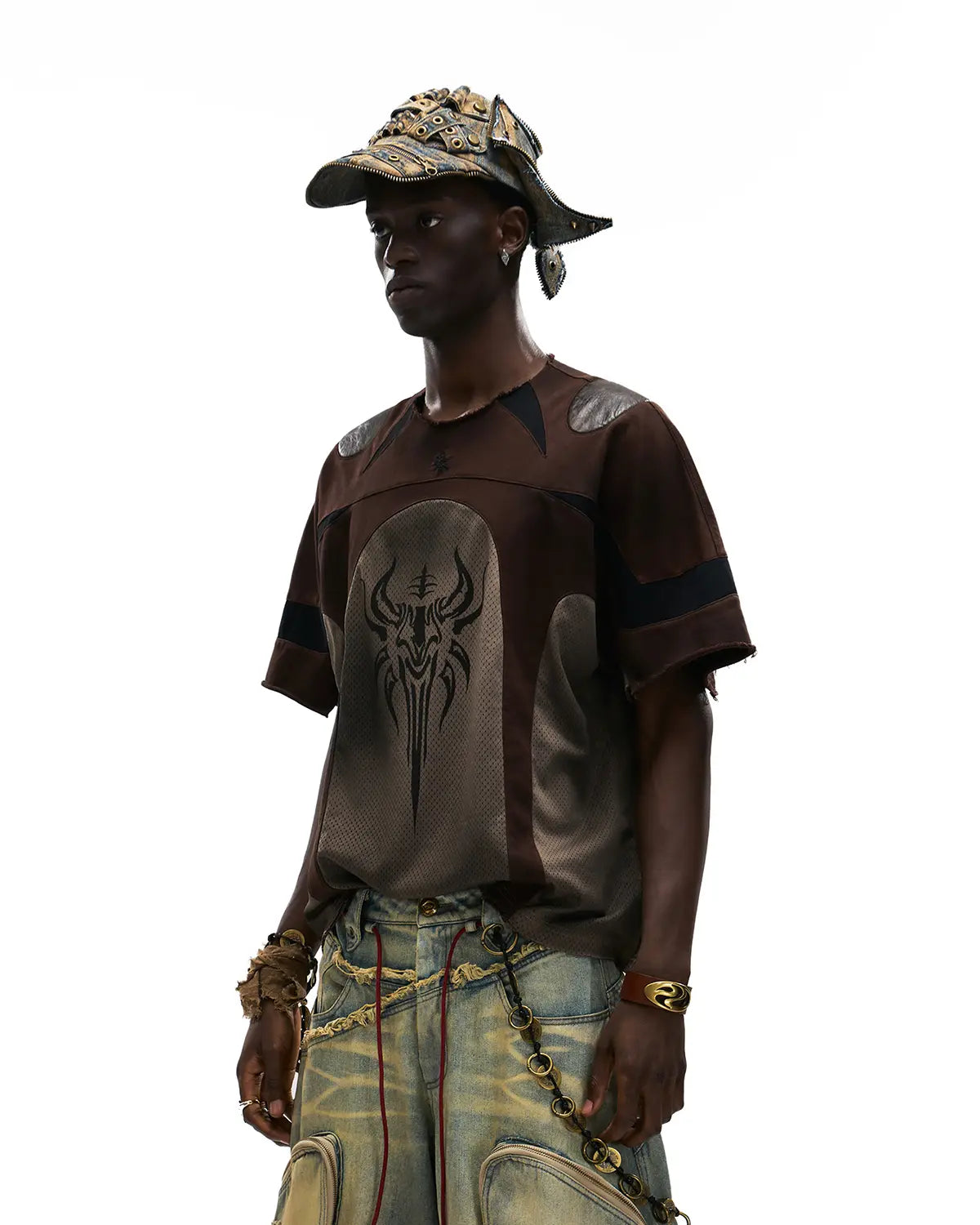 Personsoul Mythical Beast Motif Patchwork T-Shirt