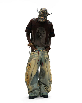 Personsoul Mythical Beast Motif Patchwork T-Shirt