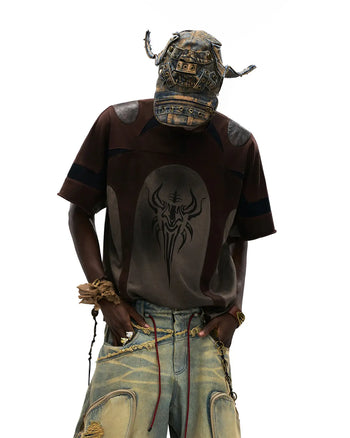 Personsoul Mythical Beast Motif Patchwork T-Shirt