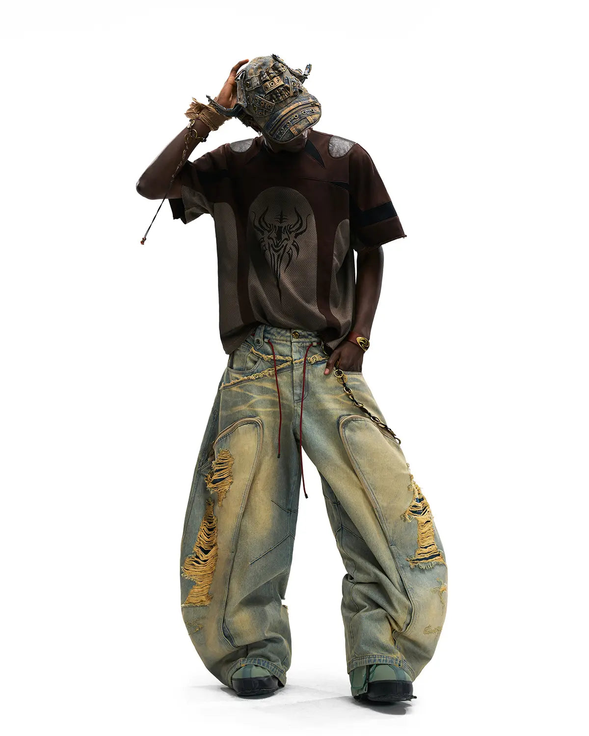 Personsoul Mythical Beast Motif Patchwork T-Shirt