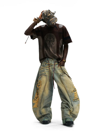 Personsoul Mythical Beast Motif Patchwork T-Shirt