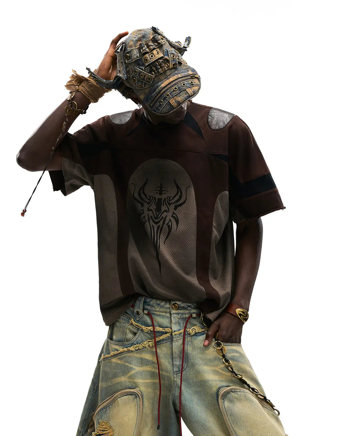 Personsoul Mythical Beast Motif Patchwork T-Shirt