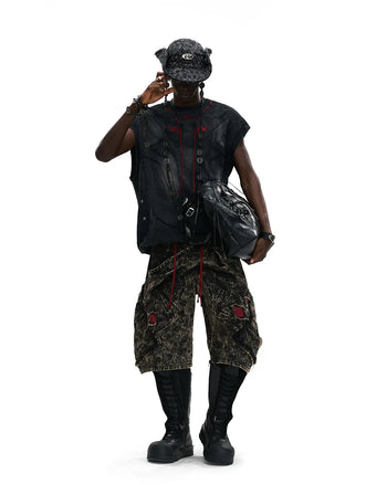 Personsoul Deconstructed Contrasting Embroidery Sleeveless T-Shirt In Black