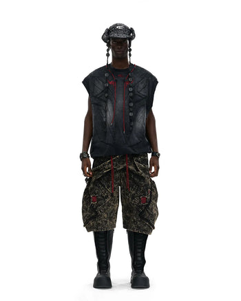 Personsoul Deconstructed Contrasting Embroidery Sleeveless T-Shirt In Black