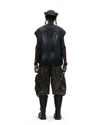 Personsoul Deconstructed Contrasting Embroidery Sleeveless T-Shirt In Black