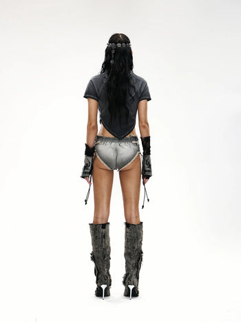 Raw Edge Deconstruction V-hem Top - personsoul Raw Edge Deconstruction V-hem Top - personsoul