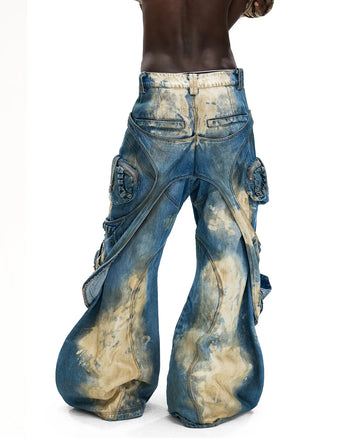 Personsoul Embroidered Blue-to-White Gradient Denim Jeans