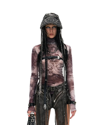 Personsoul 'Nuwa Mending the Sky' Printed Sheer Mesh T-Shirt