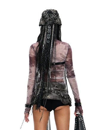 Personsoul 'Nuwa Mending the Sky' Printed Sheer Mesh T-Shirt