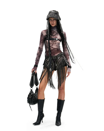 Personsoul 'Nuwa Mending the Sky' Printed Sheer Mesh T-Shirt