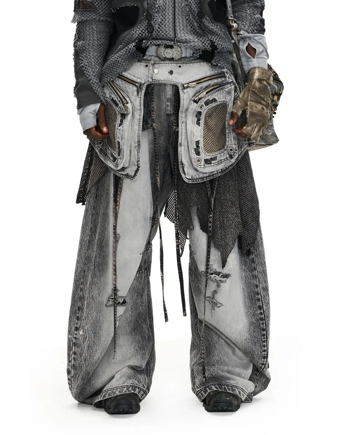 Personsoul Vintage Detachable Panel Curved Denim Jeans