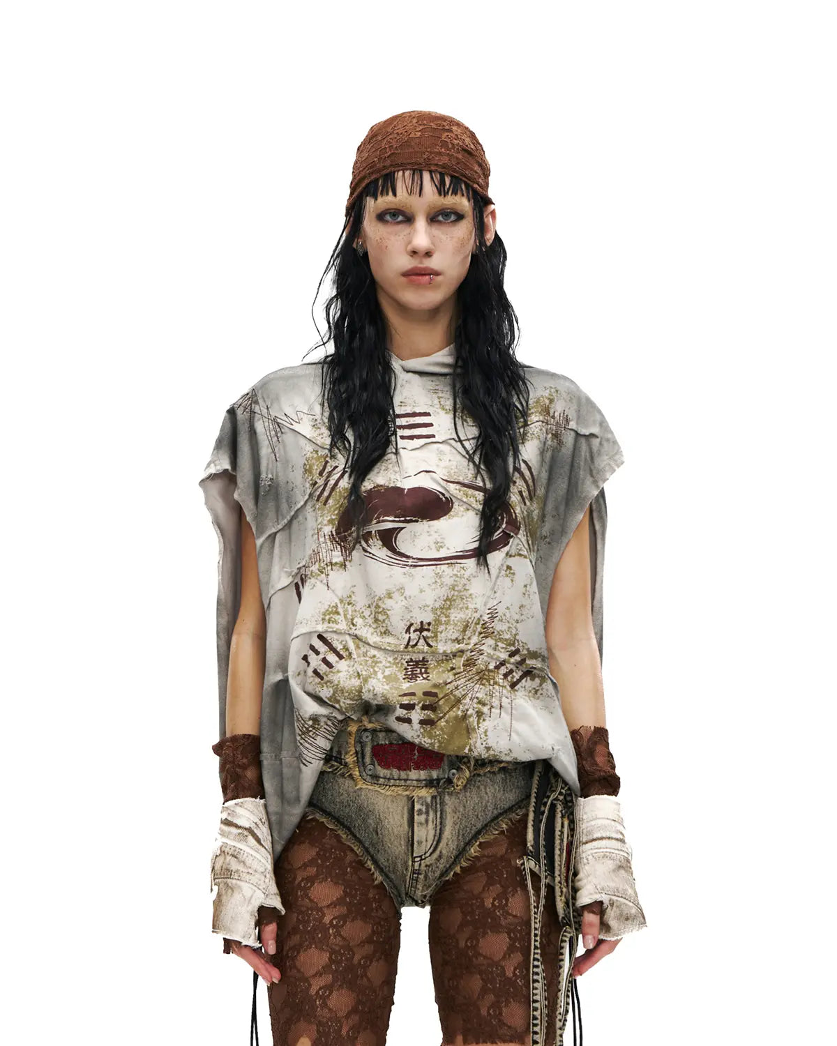 Personsoul Bagua Print Hooded Vest In Grey