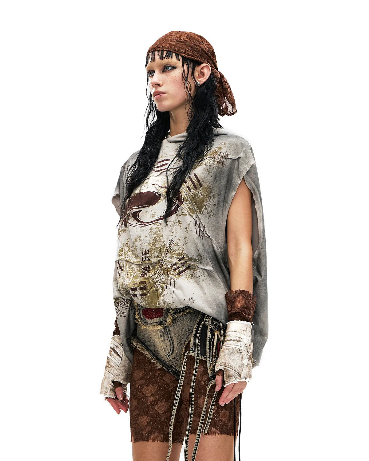 Personsoul Bagua Print Hooded Vest In Grey