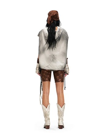 Personsoul Bagua Print Hooded Vest In Grey