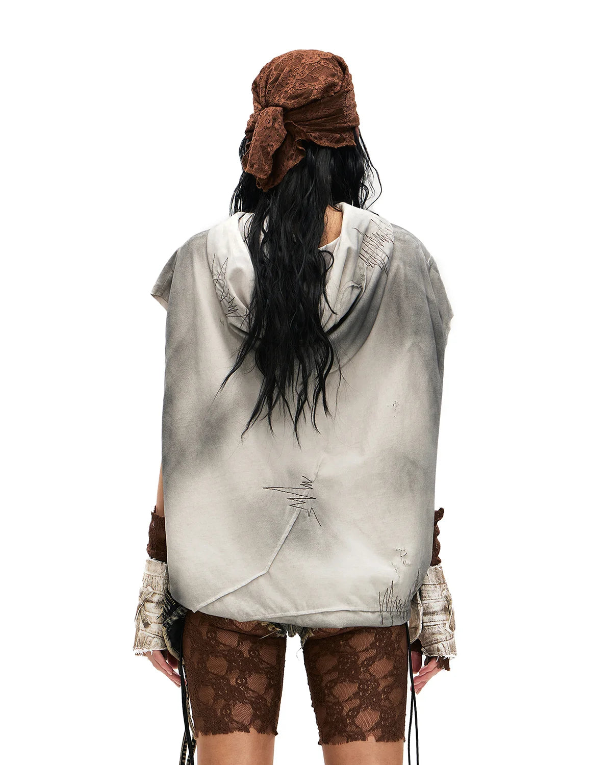 Personsoul Bagua Print Hooded Vest In Grey