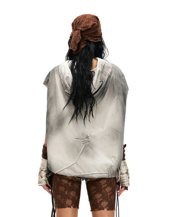 Personsoul Bagua Print Hooded Vest In Grey