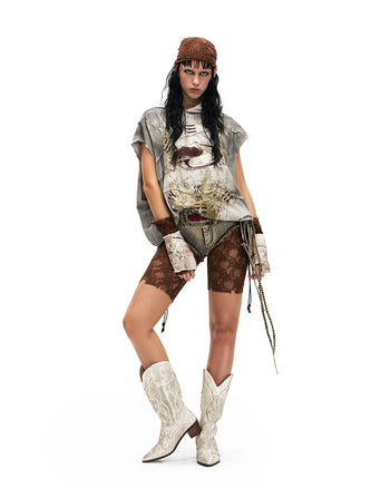 Personsoul Bagua Print Hooded Vest In Grey