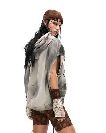 Personsoul Bagua Print Hooded Vest In Grey