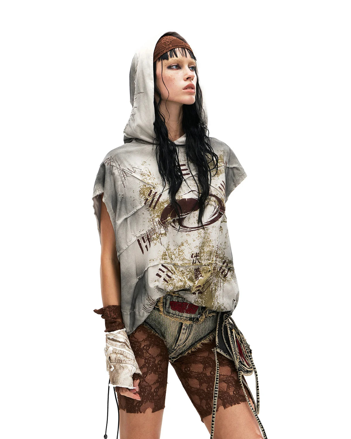 Personsoul Bagua Print Hooded Vest In Grey