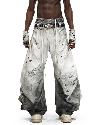 Personsoul Circular Embroidery Asymmetric Double-Waist Denim Jeans