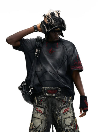 Personsoul Sun Totem Embroidered T-Shirt