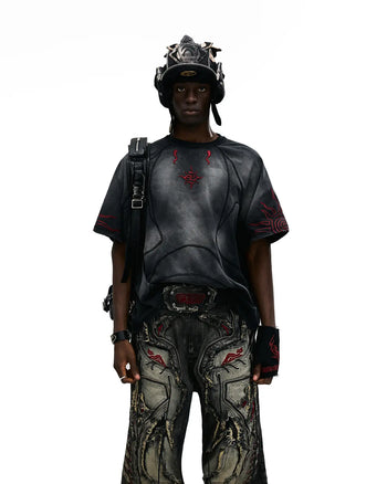 Personsoul Sun Totem Embroidered T-Shirt