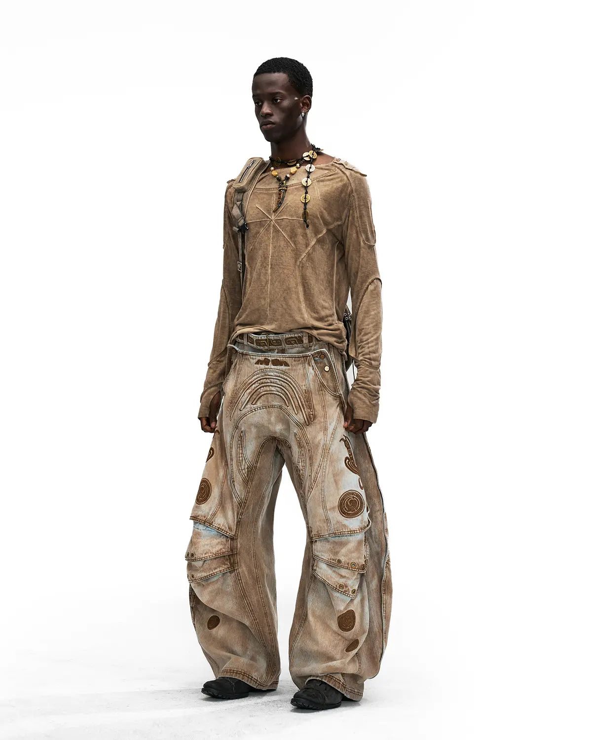 Personsoul Deconstructed Faux-Layer Long-Sleeve T-Shirt In Brown