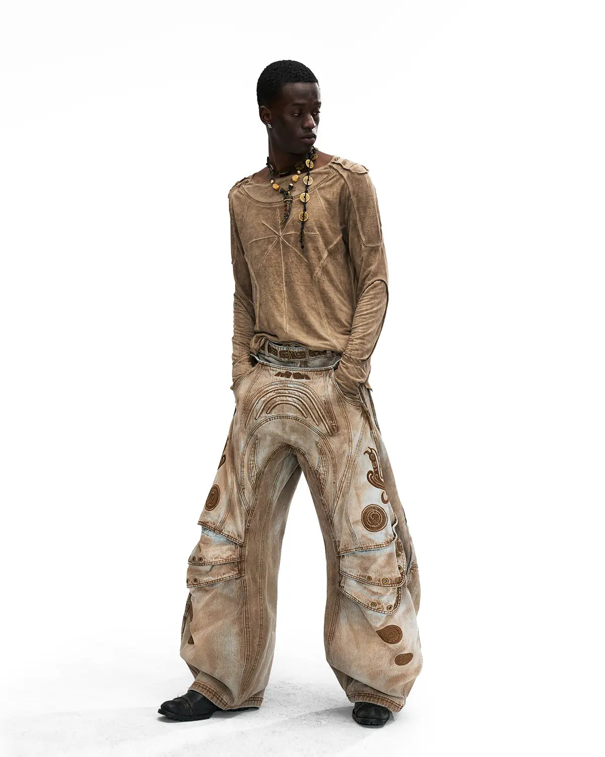 Personsoul Deconstructed Faux-Layer Long-Sleeve T-Shirt In Brown