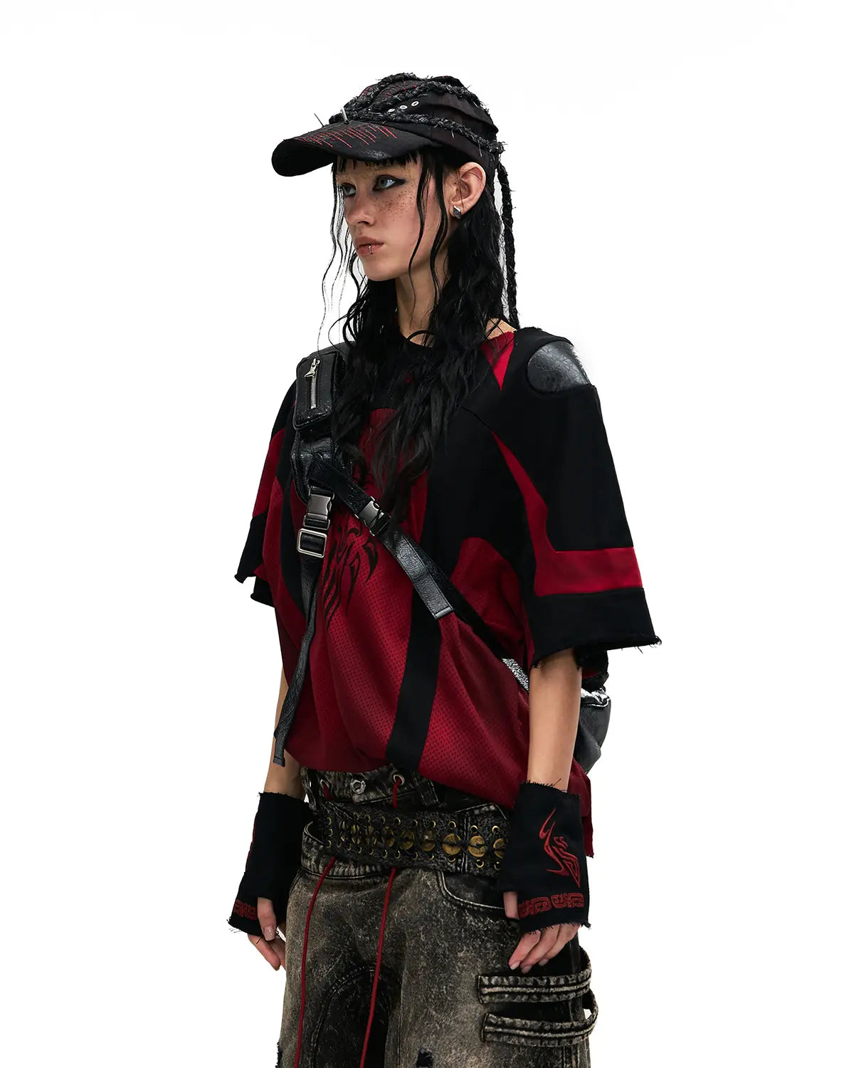 Personsoul Mythical Beast Motif Patchwork T-Shirt In Red