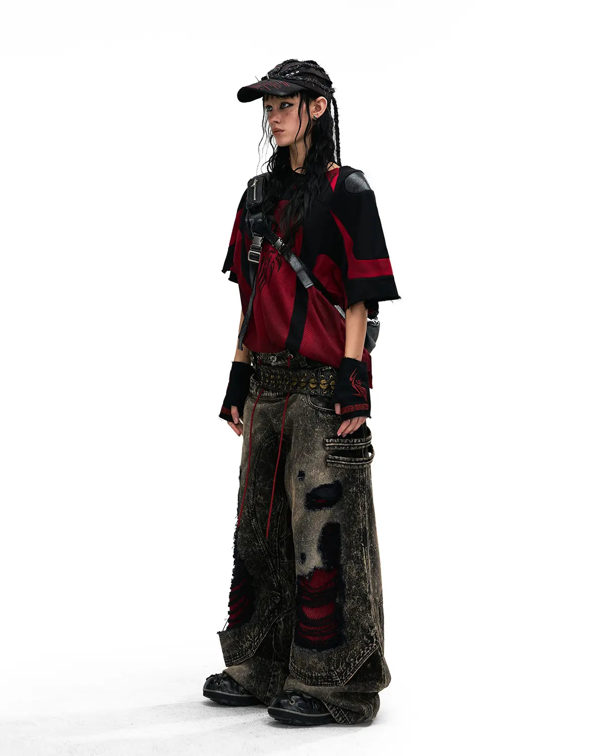 Personsoul Mythical Beast Motif Patchwork T-Shirt In Red