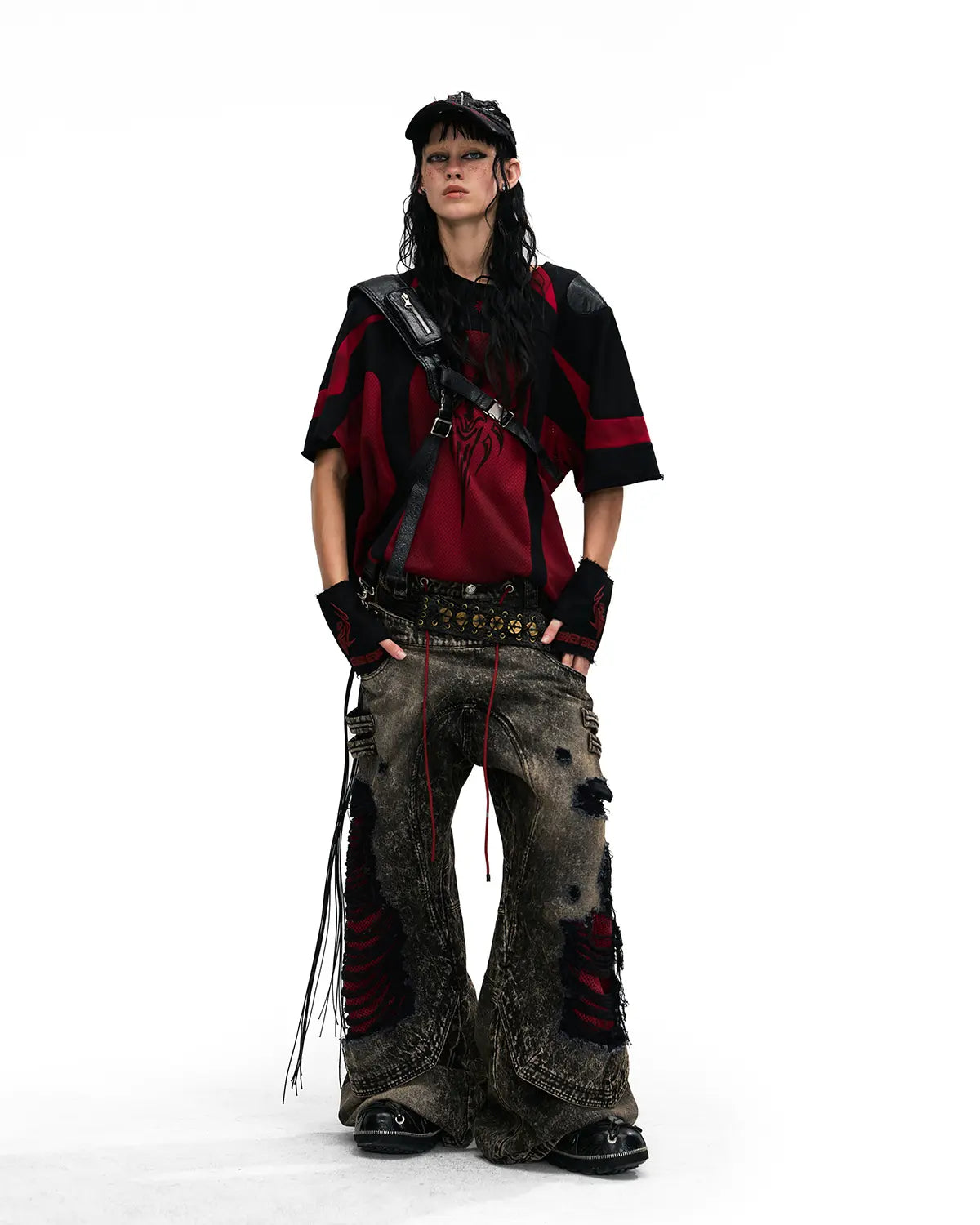 Personsoul Mythical Beast Motif Patchwork T-Shirt In Red