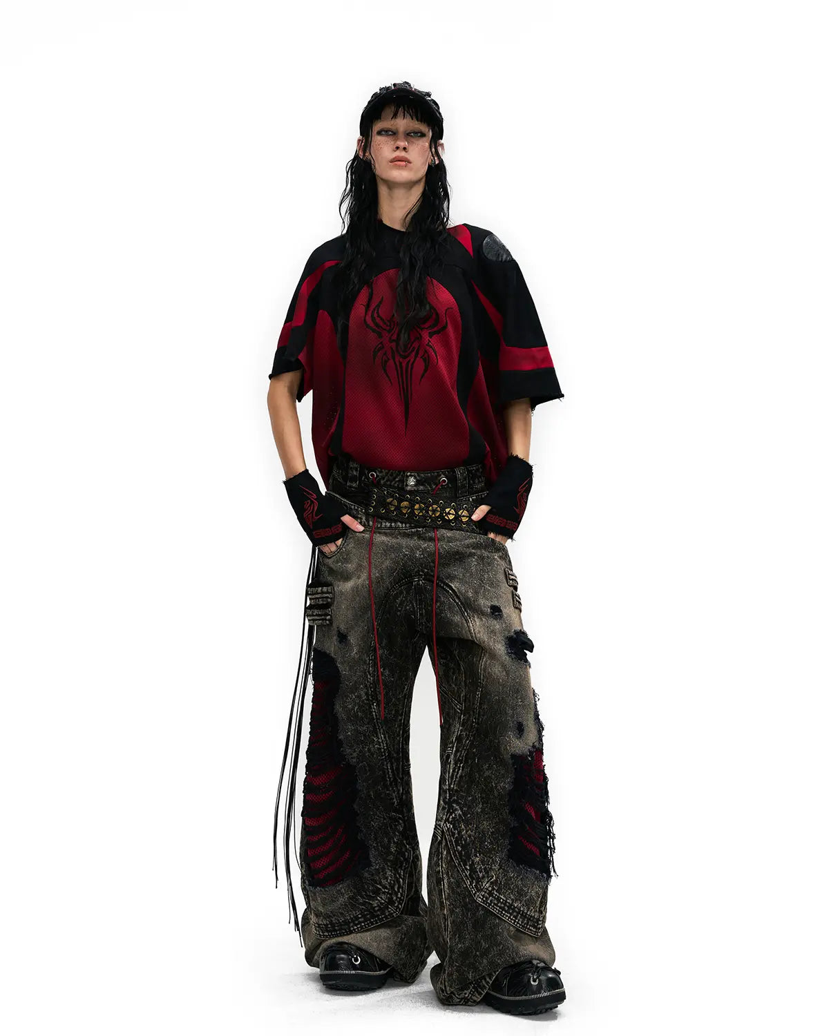 Personsoul Mythical Beast Motif Patchwork T-Shirt In Red