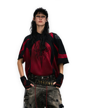 Personsoul Mythical Beast Motif Patchwork T-Shirt In Red